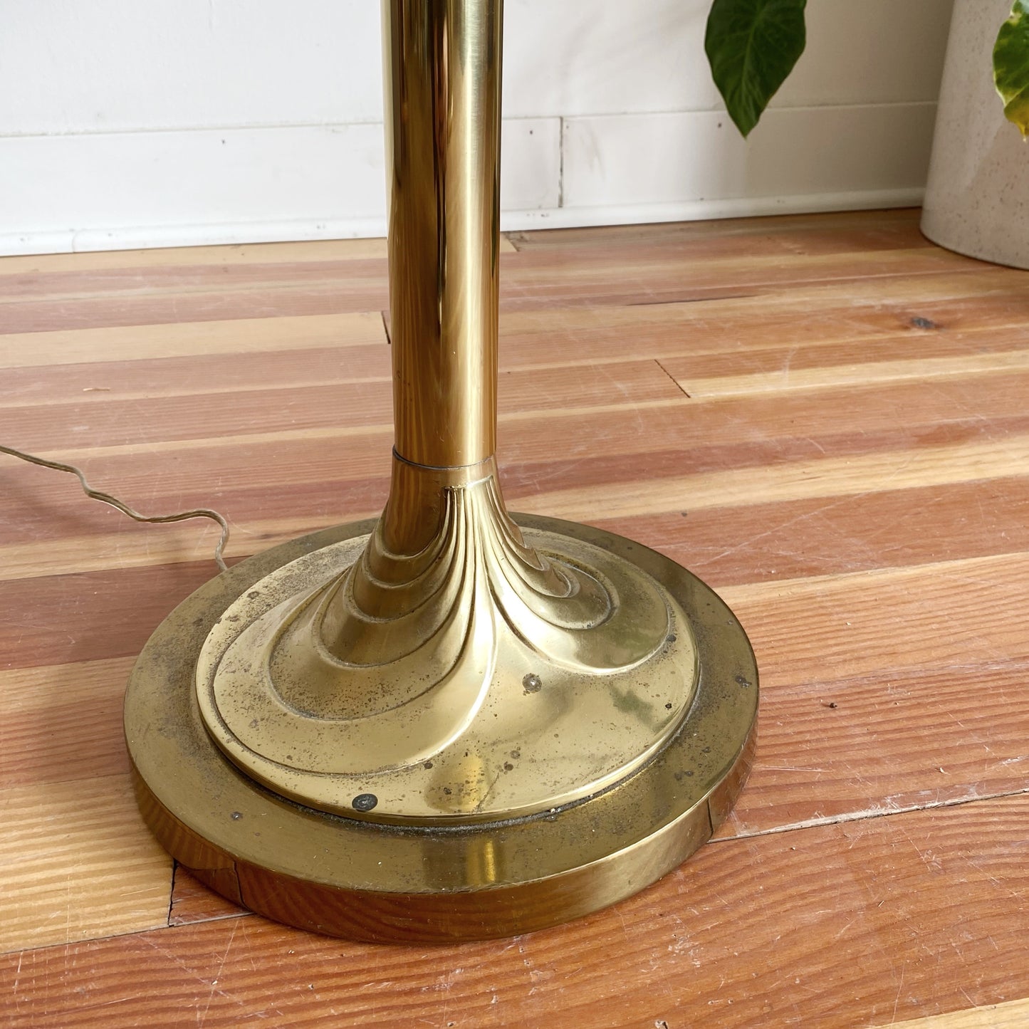 Vintage 80’s Deco Heavy Brass Floor Lamp with Glass Table