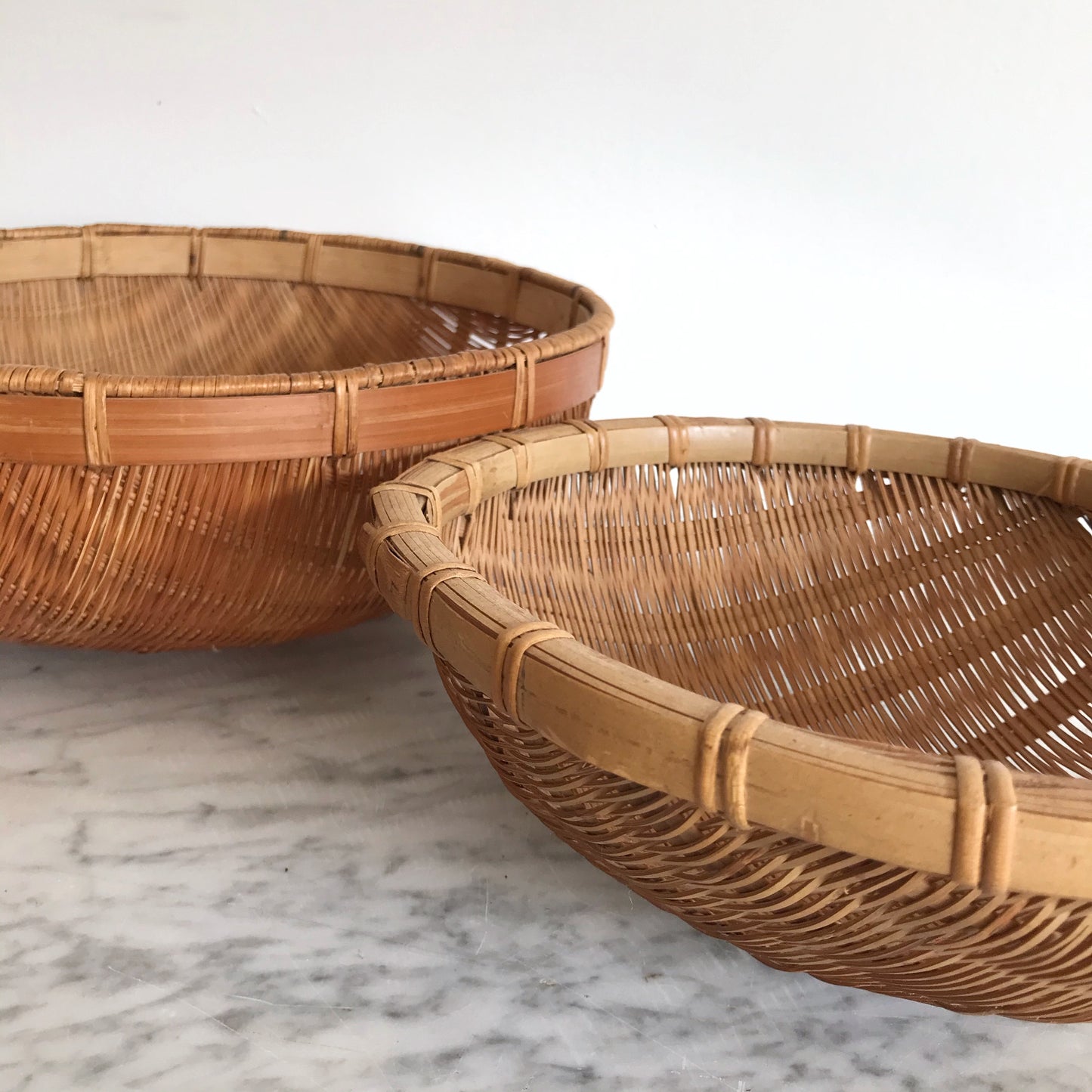 Pair of Vintage Wicker Basket Bowls