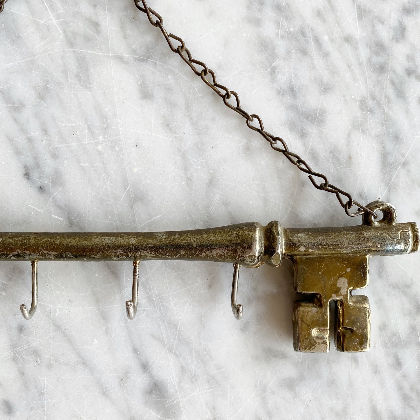 Vintage Brassy Key Shaped Key Holder