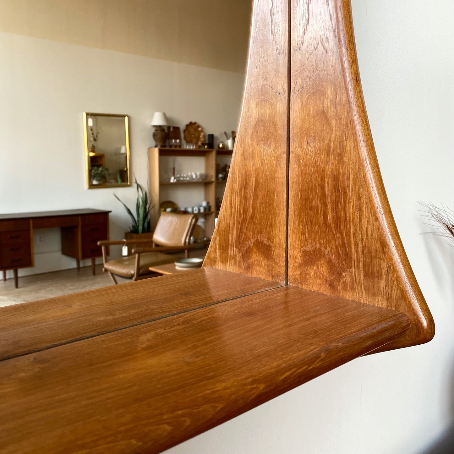 Vintage Danish Teak Mirror with Shelf