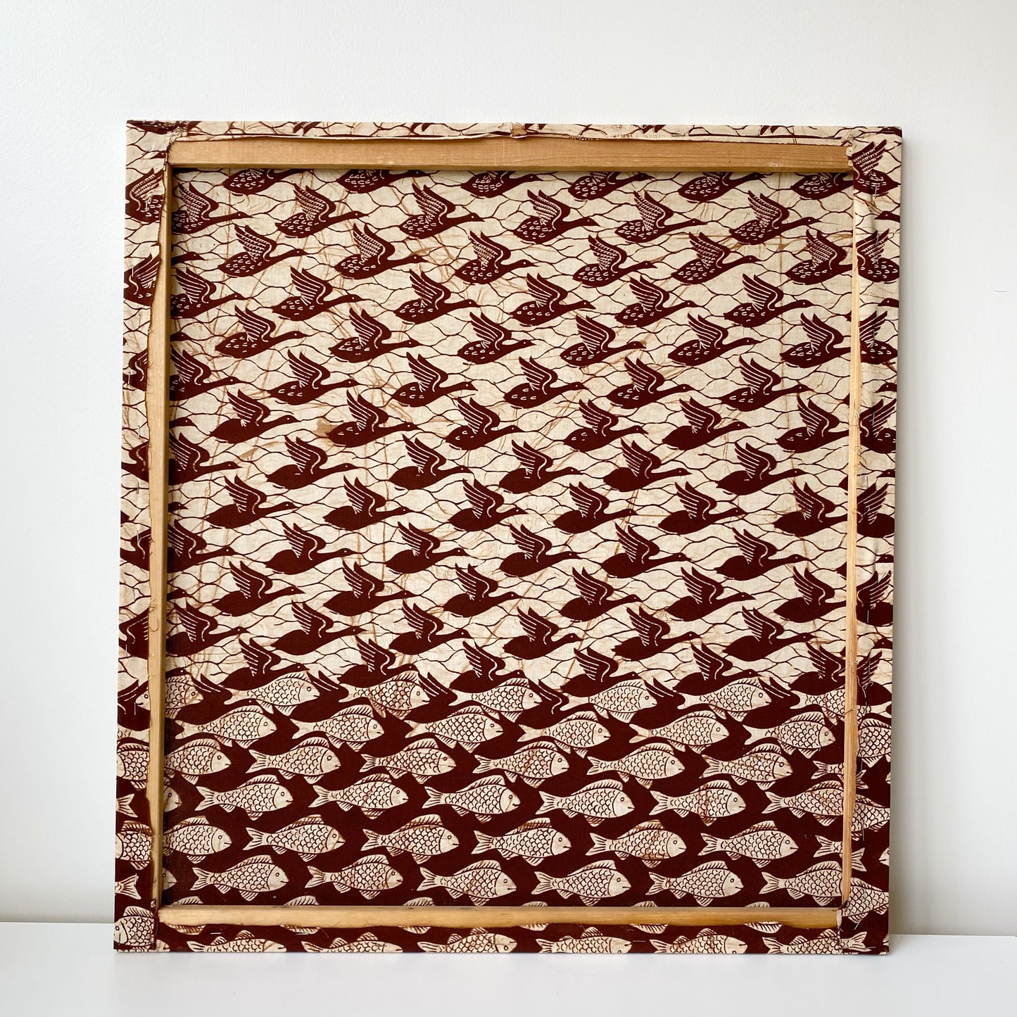 Vintage Bird / Fish Textile Piece, 30 x 32