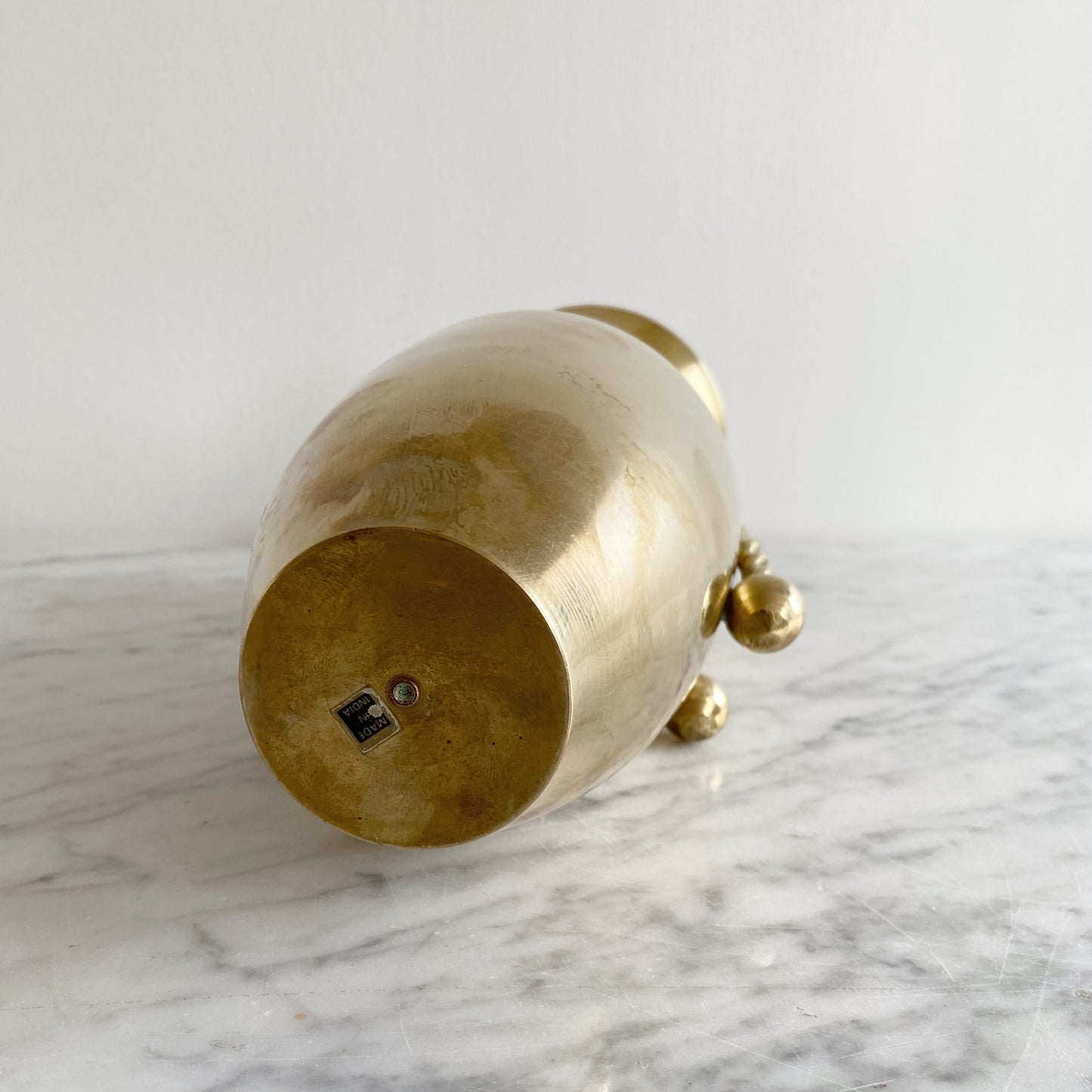 Vintage Solid Brass Vase with Tie, 9.5"