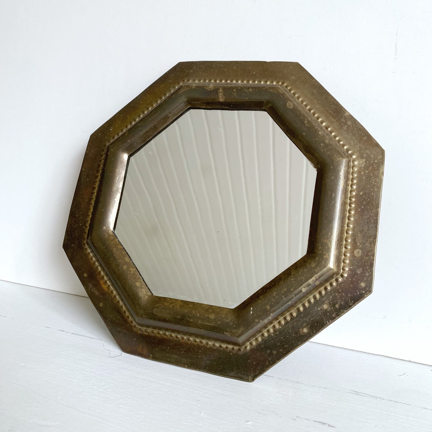 Small Vintage Octagonal Solid Brass Mirror, India