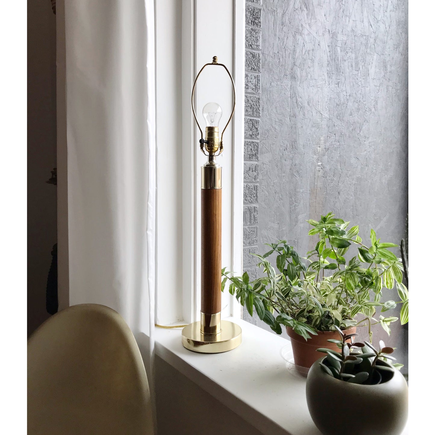 Tall Vintage Wood + Gold Lamp
