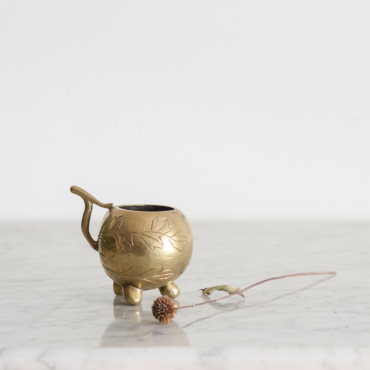 Vintage Solid Brass Footed Cup with Handle