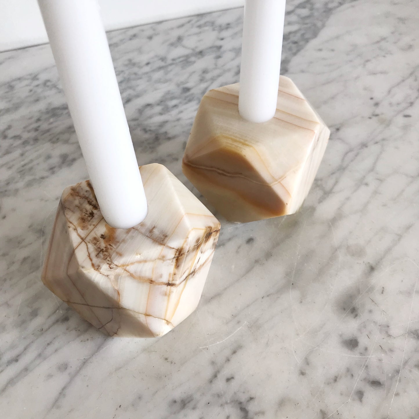 Pair of Vintage Geometric Marble Candle Holders