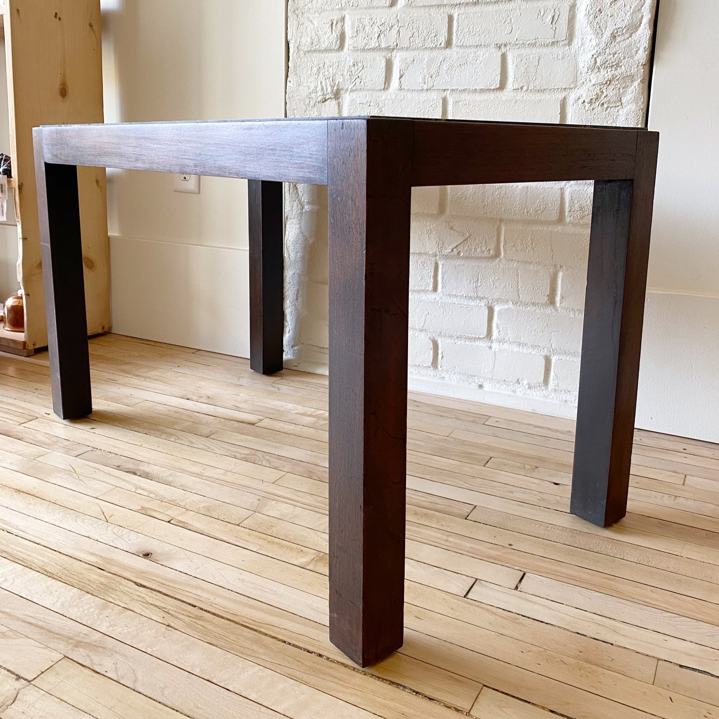 Vintage Walnut + Marble Parsons End Table (SINGLE)
