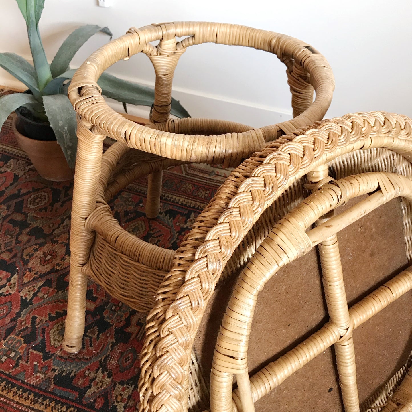Vintage Round Wicker Side Table