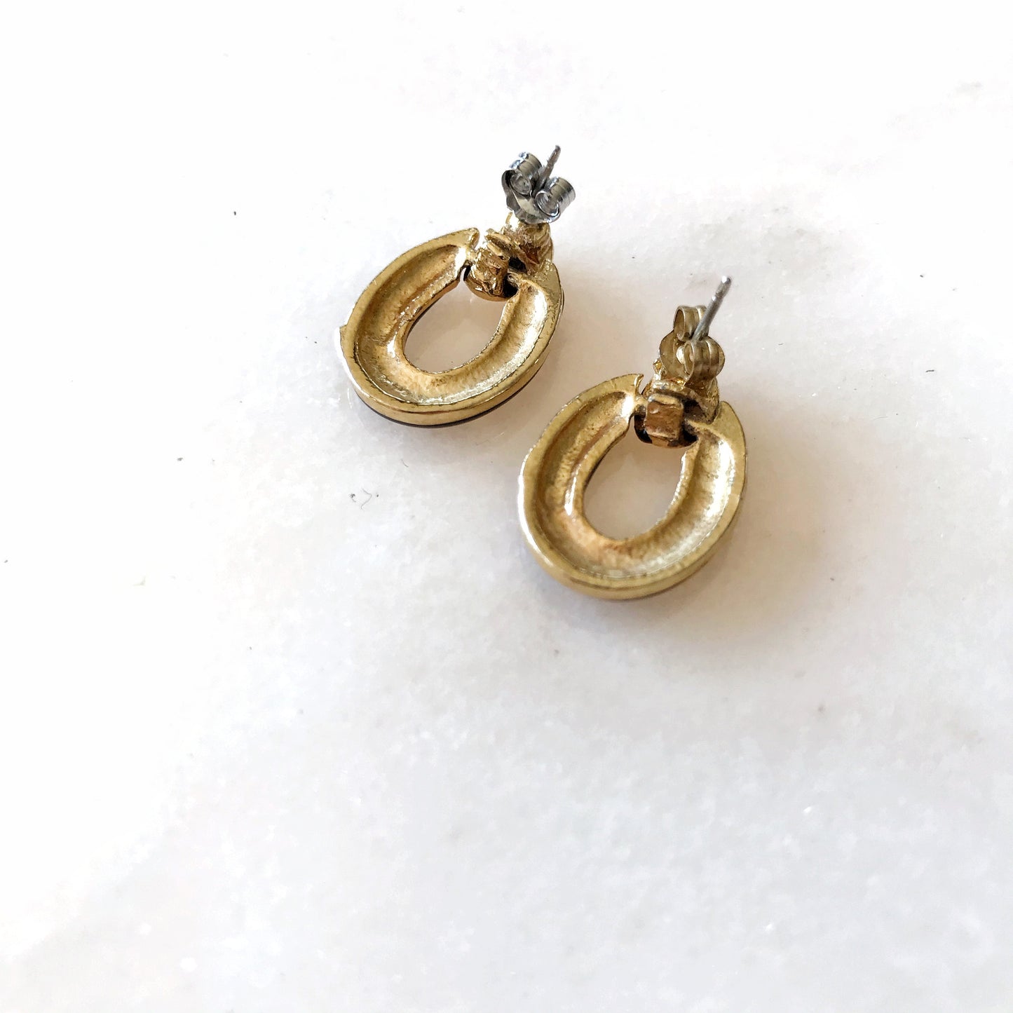 Vintage Gold + Black Enamel Post Earrings