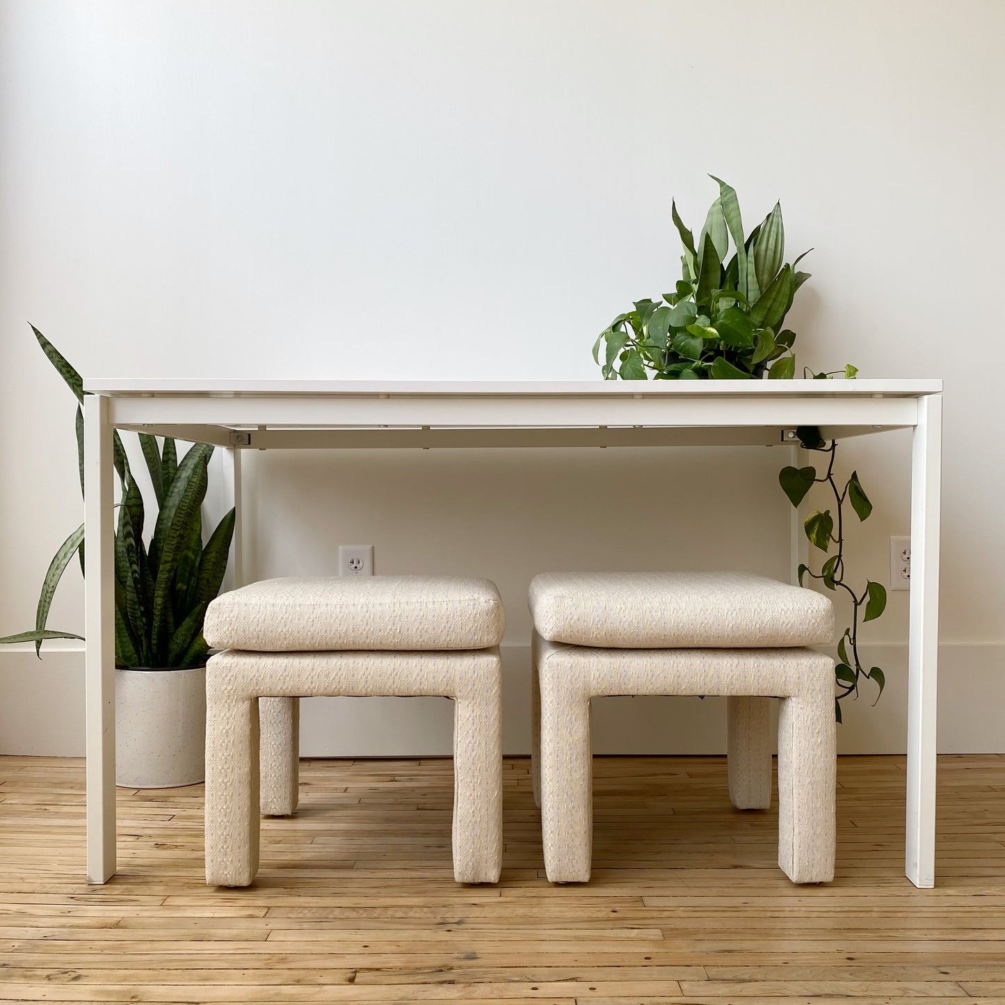 Pair of Vintage Upholstered Parsons Stools by Drexel