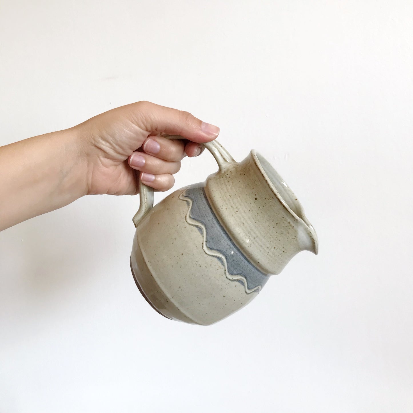 Vintage Stoneware Pitcher, Blue Wave