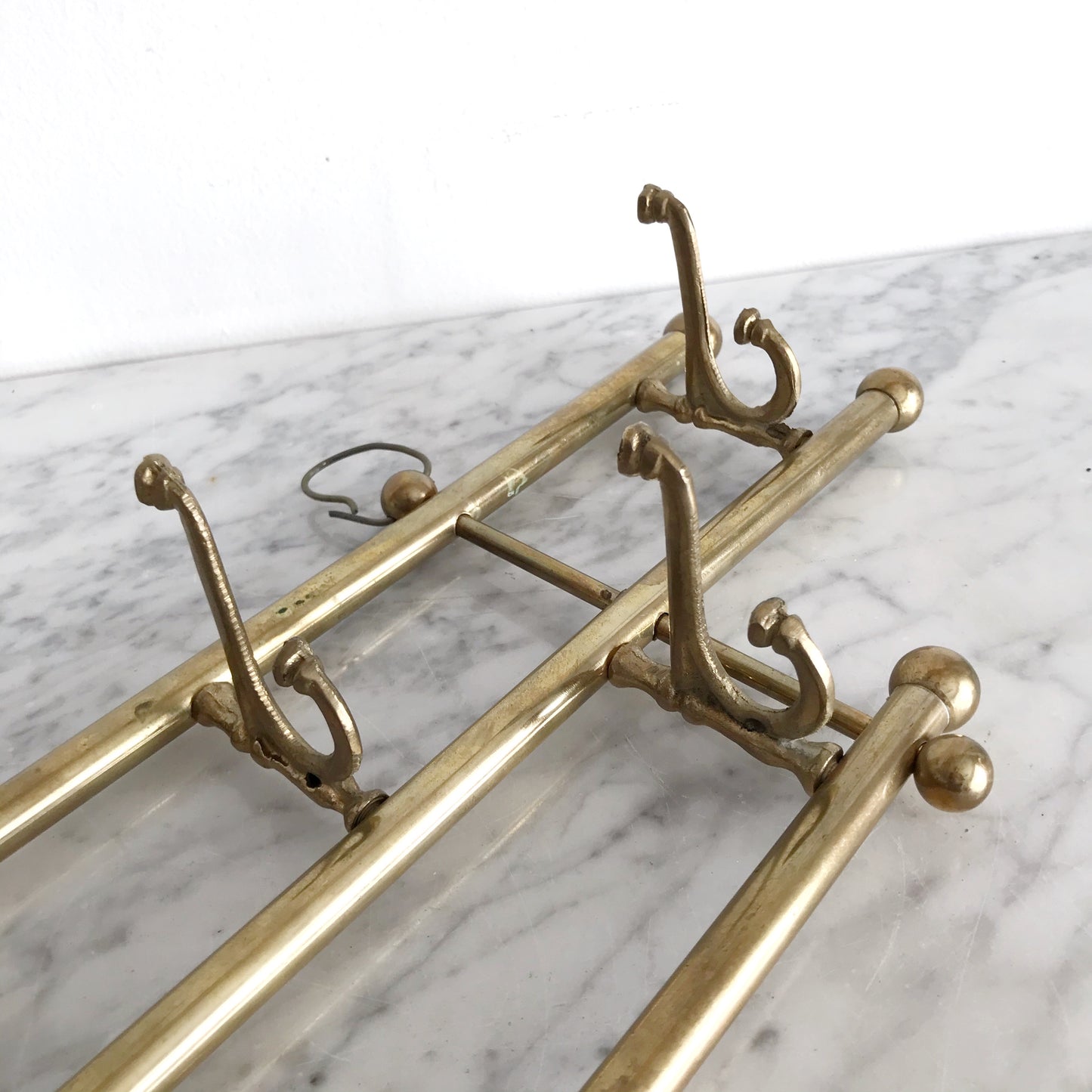 Vintage Solid Brass Coat Rack, 7 Double Hooks