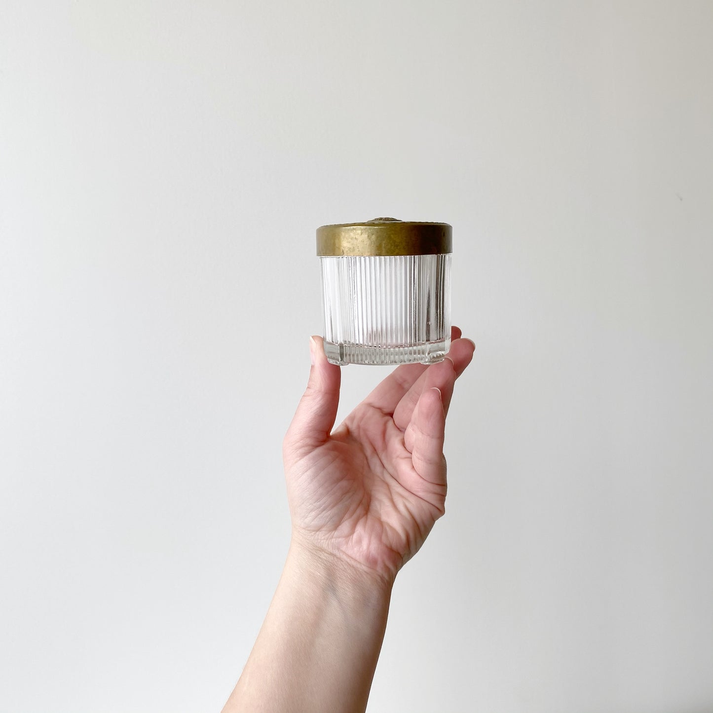 Vintage Victorian Glass Vanity Jar with Brass Lid
