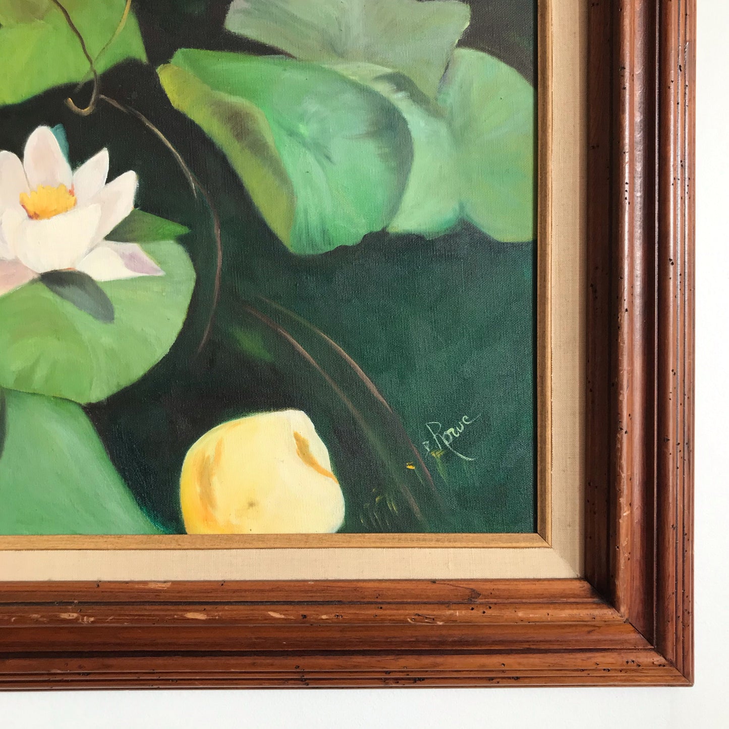 Large Original Vintage Painting, Water Lilies (37 x 27)