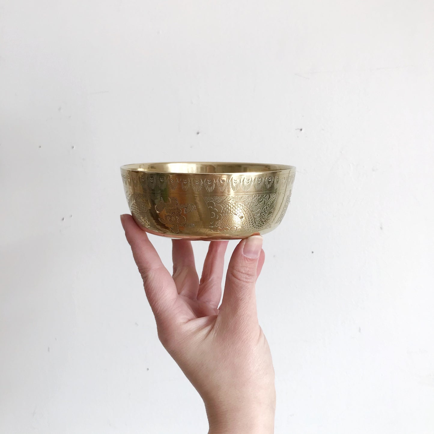 Heavy Vintage Etched Brass Bowl