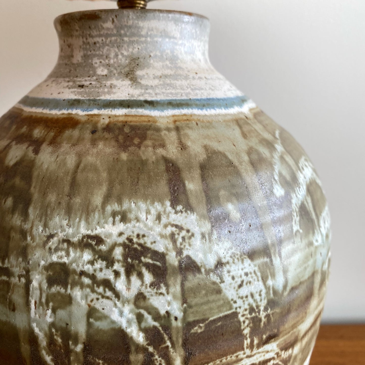 Vintage Studio Pottery Lamp with Pleated Shade