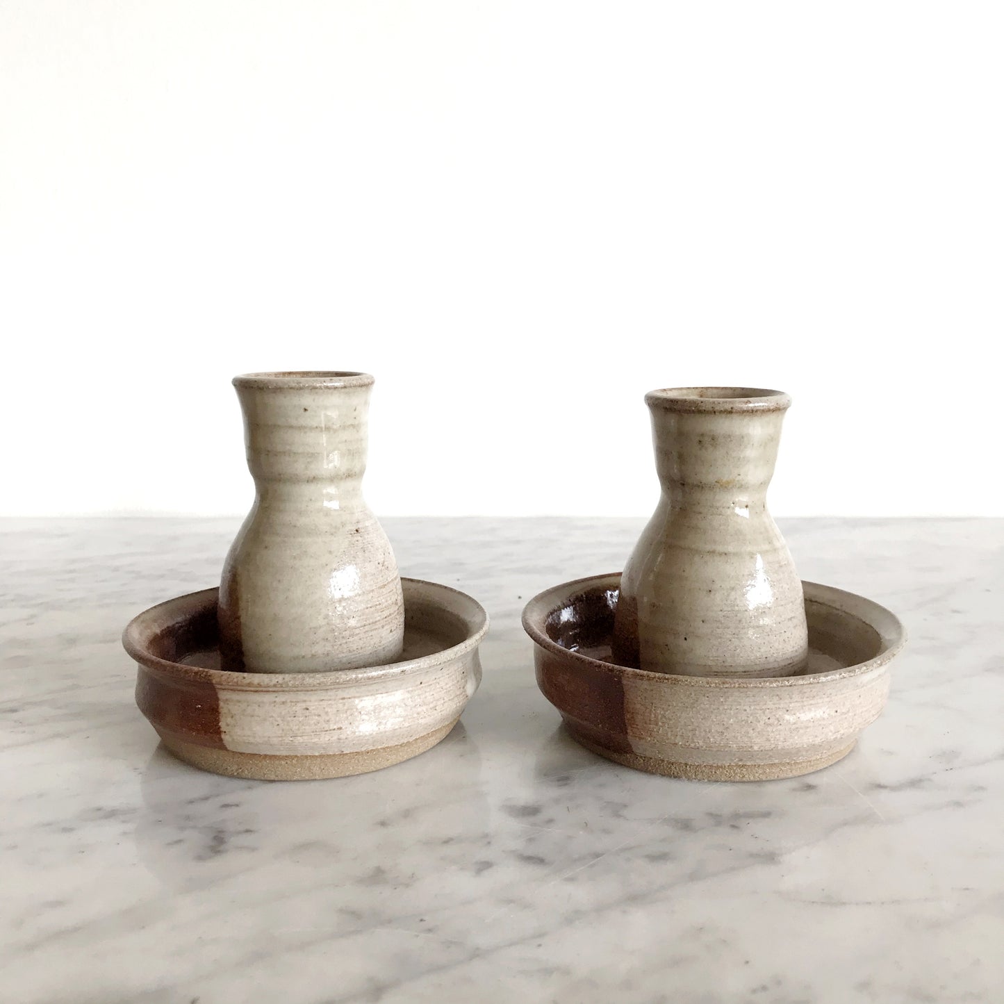 Pair of Vintage Stoneware Pottery Holders