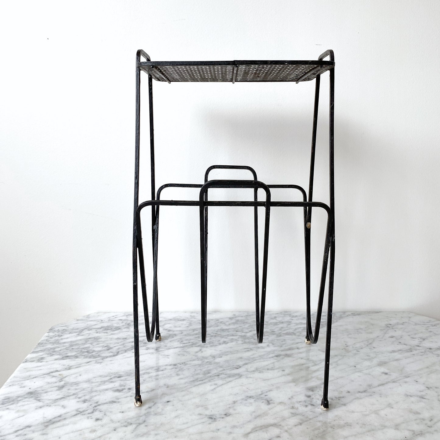 MCM Black Metal Side Table / Plant Stand / Magazine Holder
