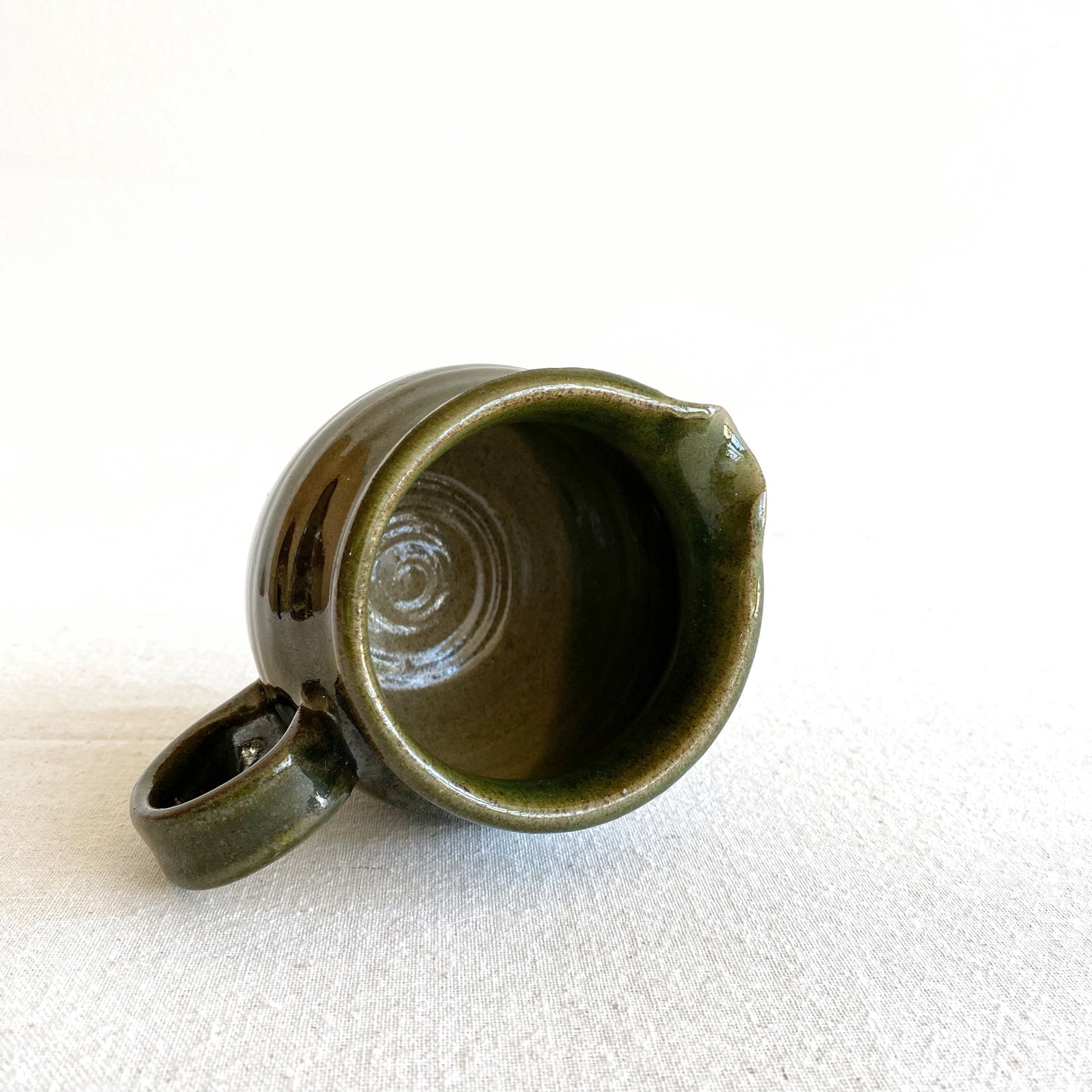 Vintage Green Pottery/Creamer with Handle