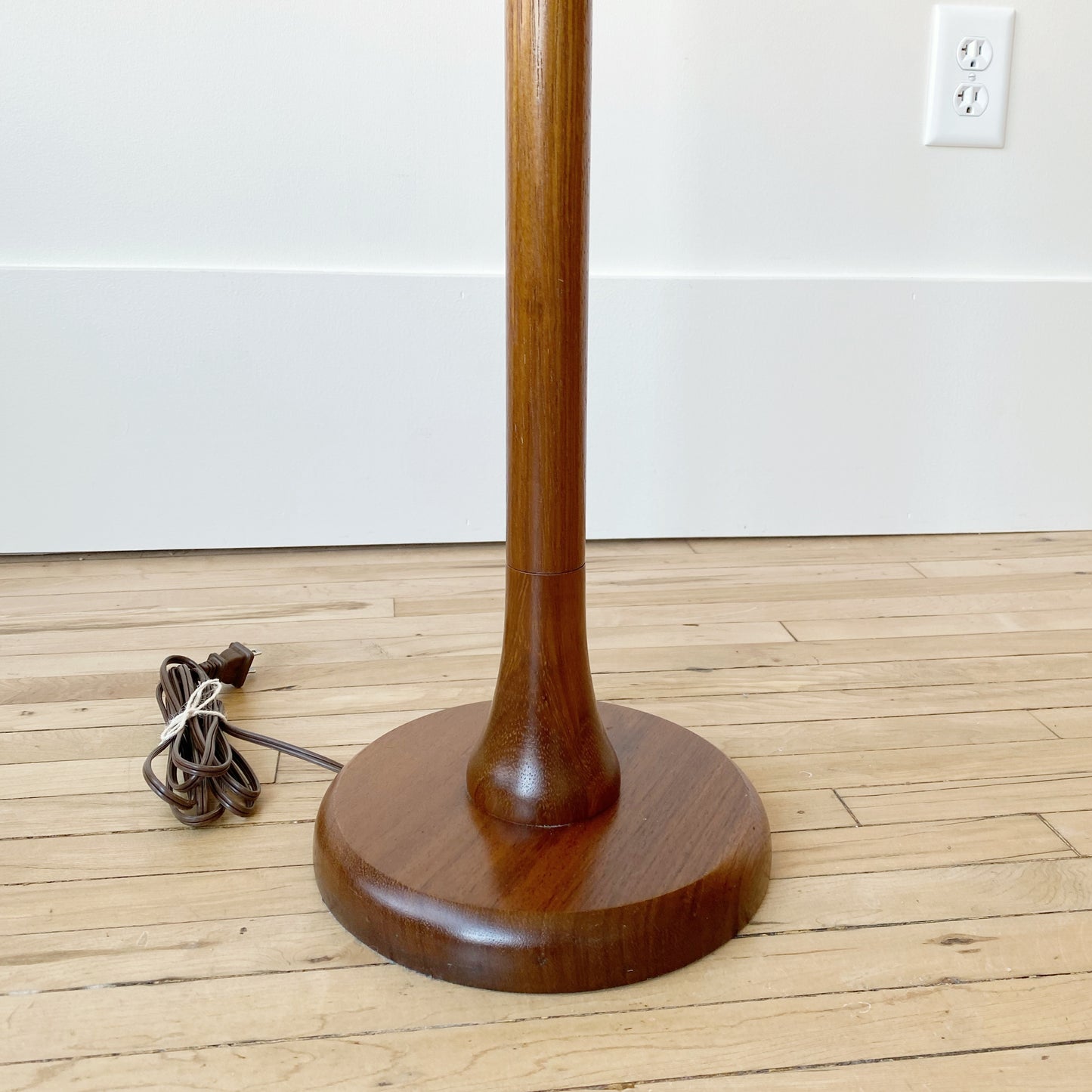 Vintage Teak Floor Lamp with Pleated Shade