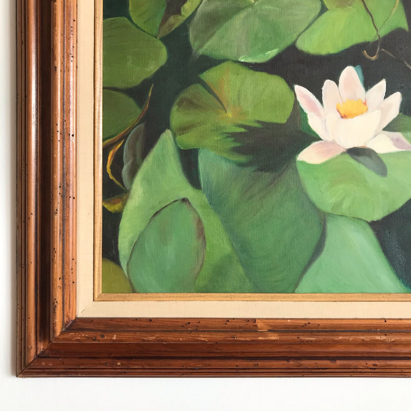 Large Original Vintage Painting, Water Lilies (37 x 27)