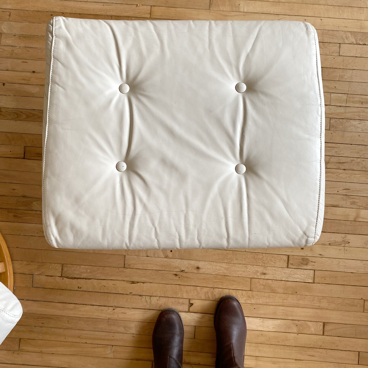 Vintage White Leather Recliner + Footrest by Plycraft