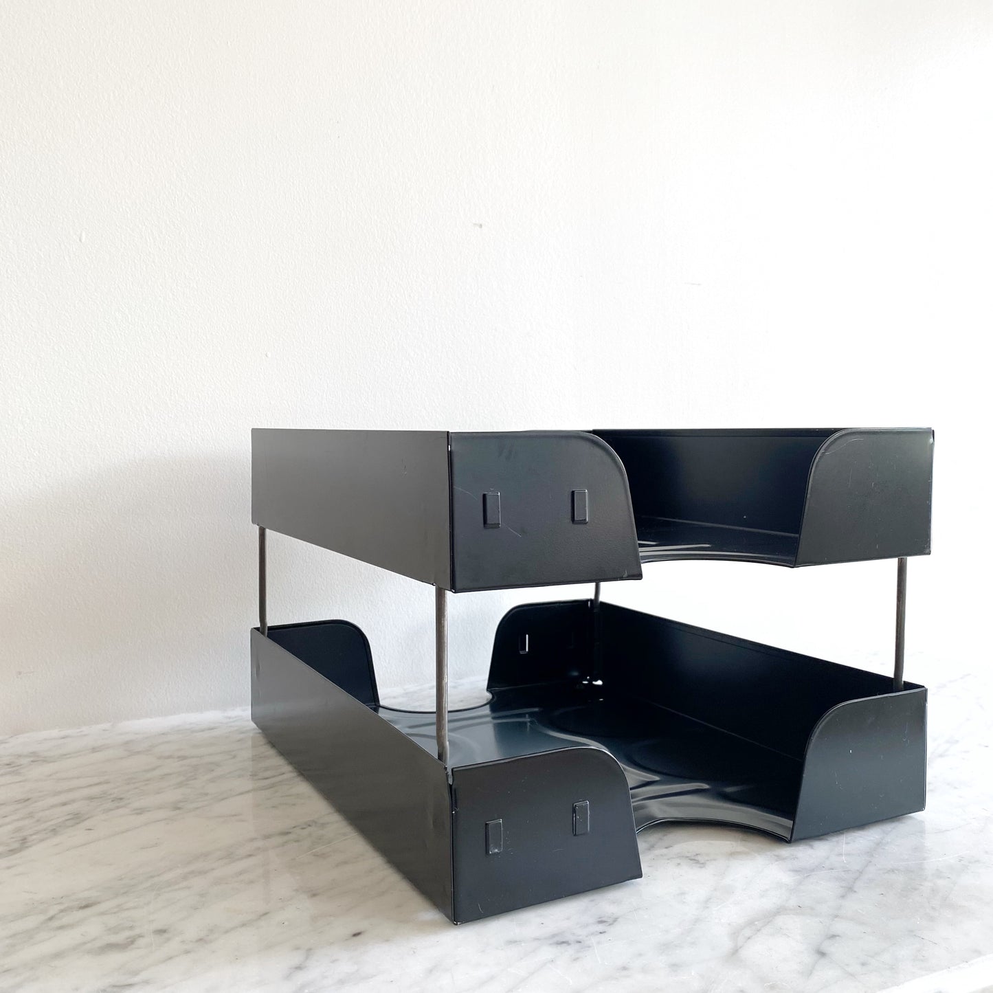 Vintage Black Metal Double Paper Tray