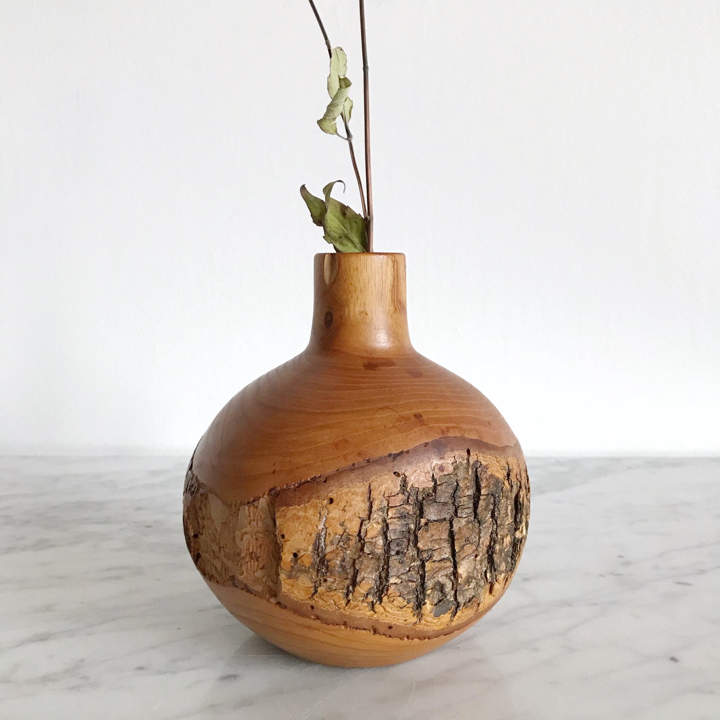 Turned Wood Vase with Bark