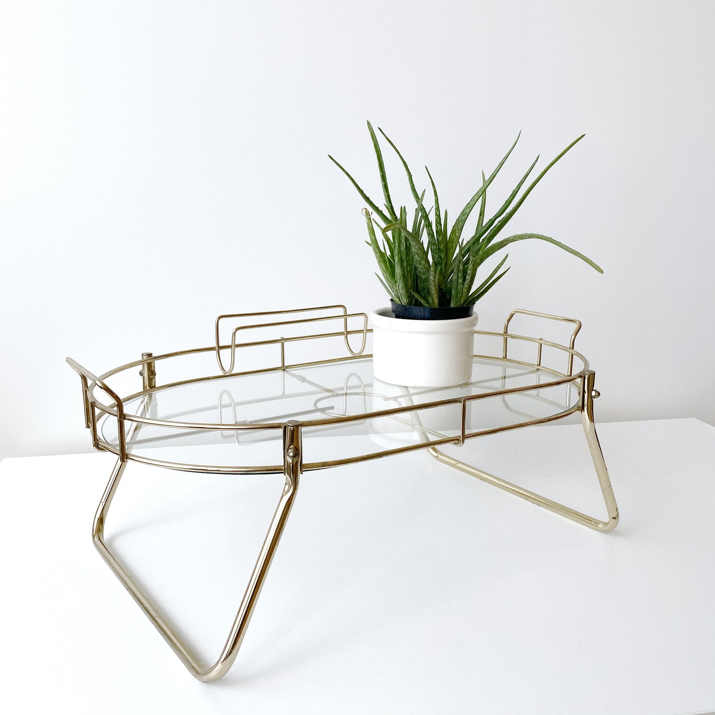 Vintage Brass + Glass Breakfast / Serving Tray