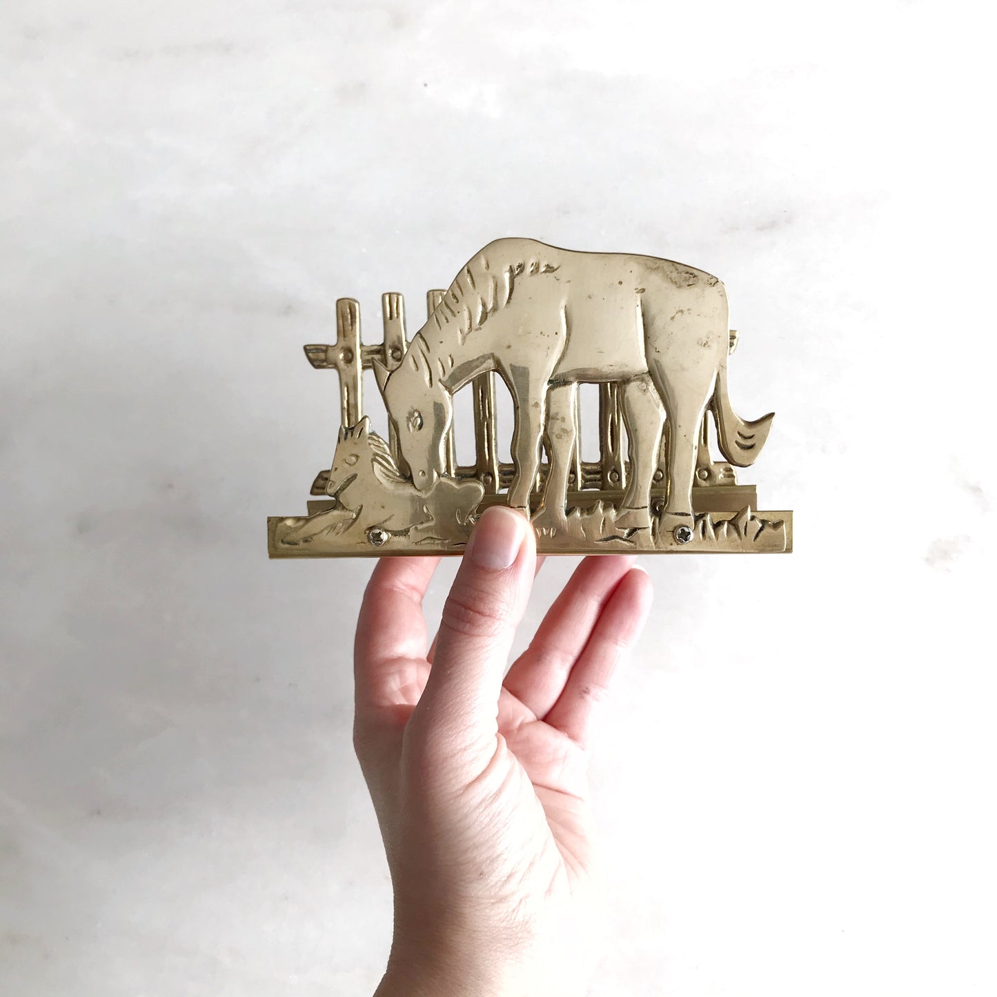 Vintage Brass Horse Letter Holder
