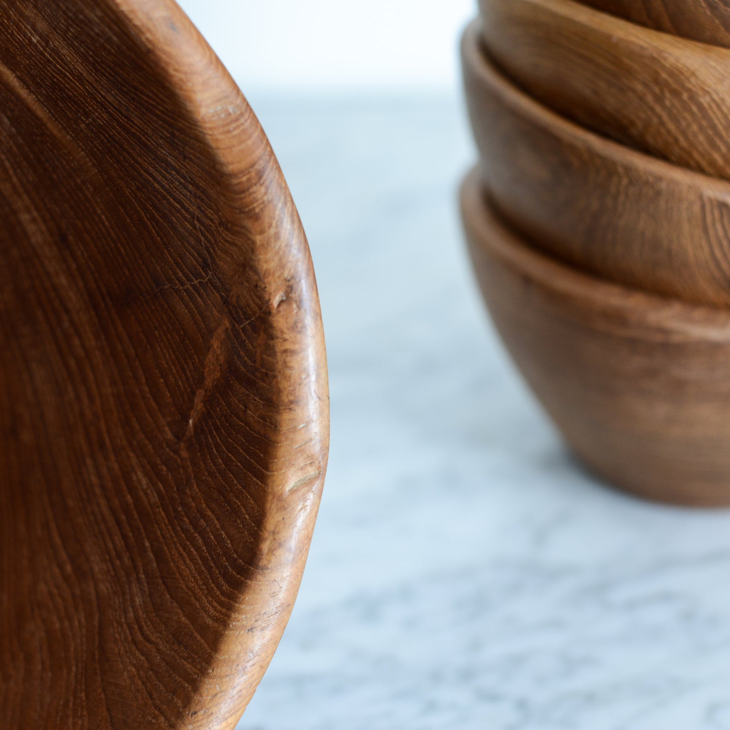 Vintage Angular Turned Wood 7-Piece Serving Set