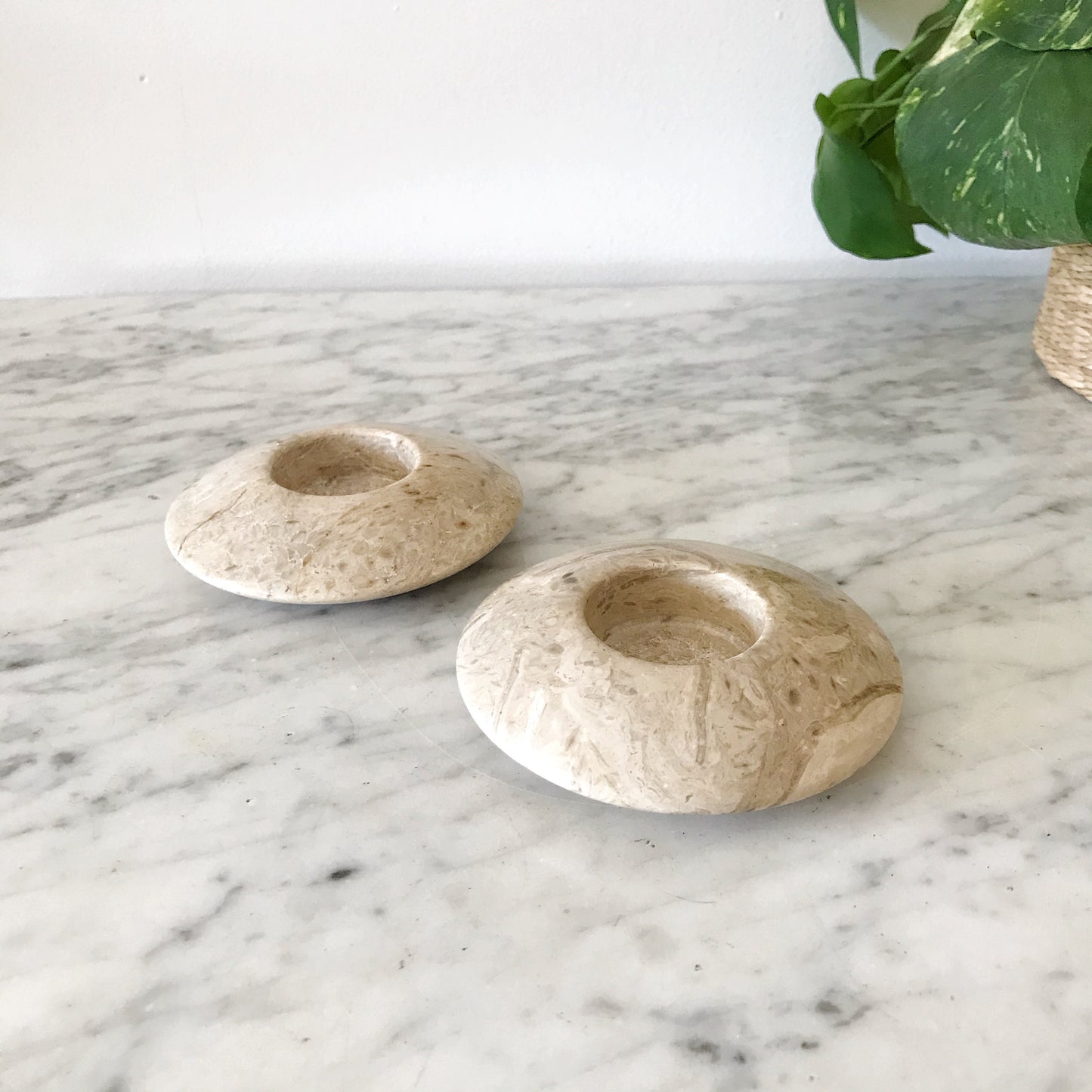 Pair of Minimal Marble Tea Light Holders