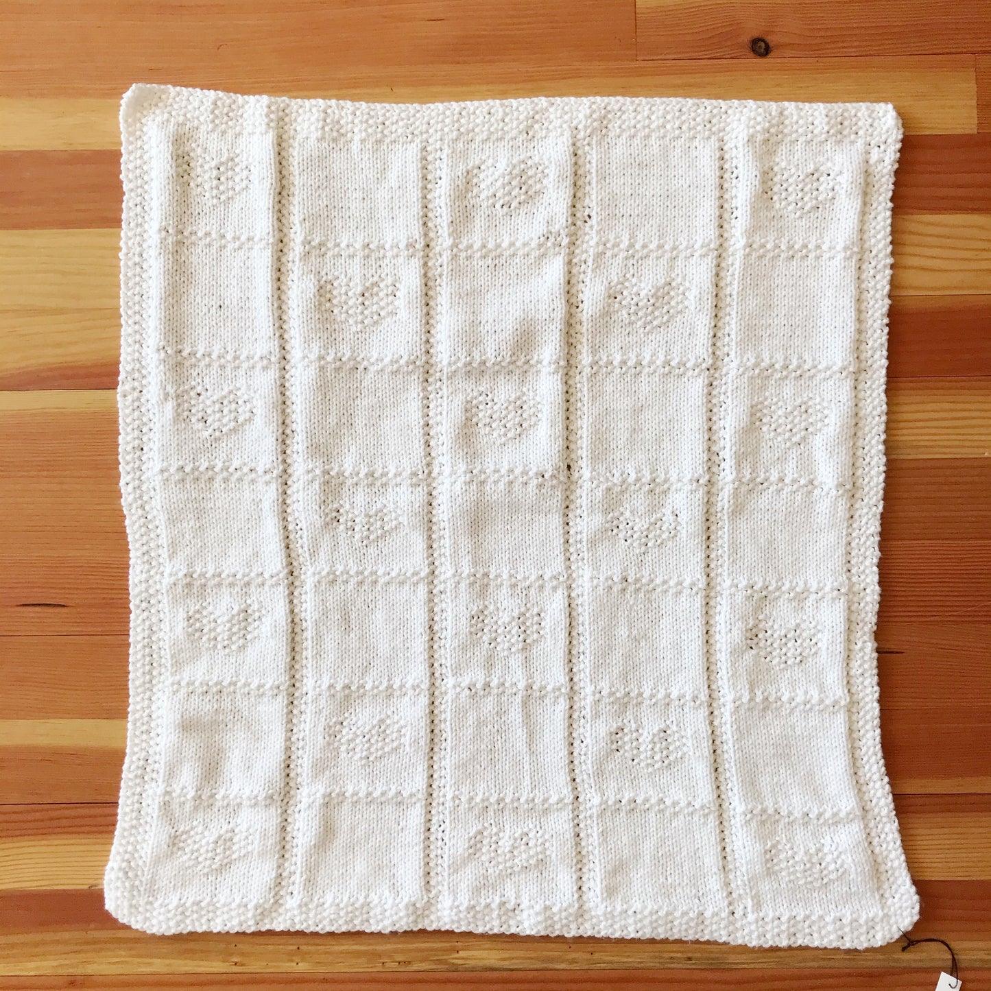 White Knit Baby Blanket w/ Hearts