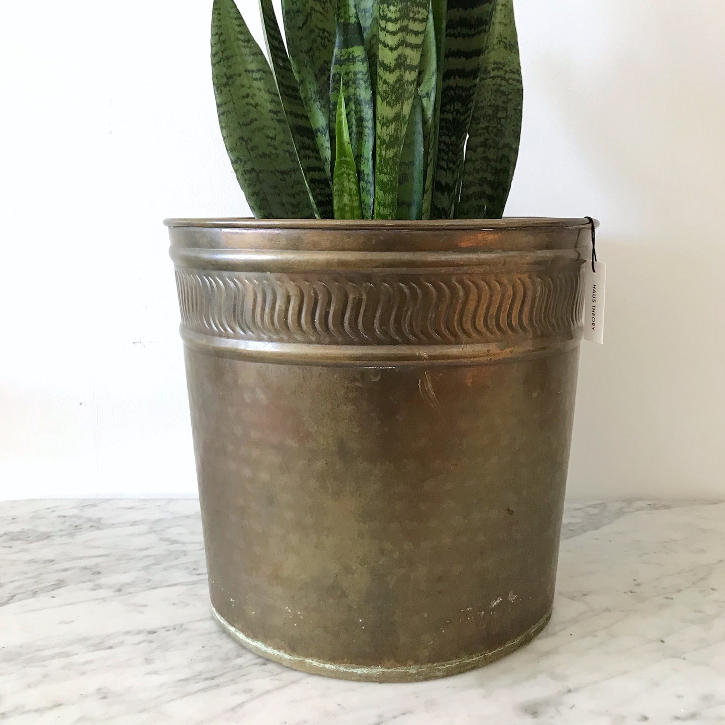 XL Brass Indoor Tree Planter, Swirl Border