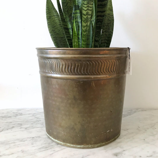 XL Brass Indoor Tree Planter, Swirl Border
