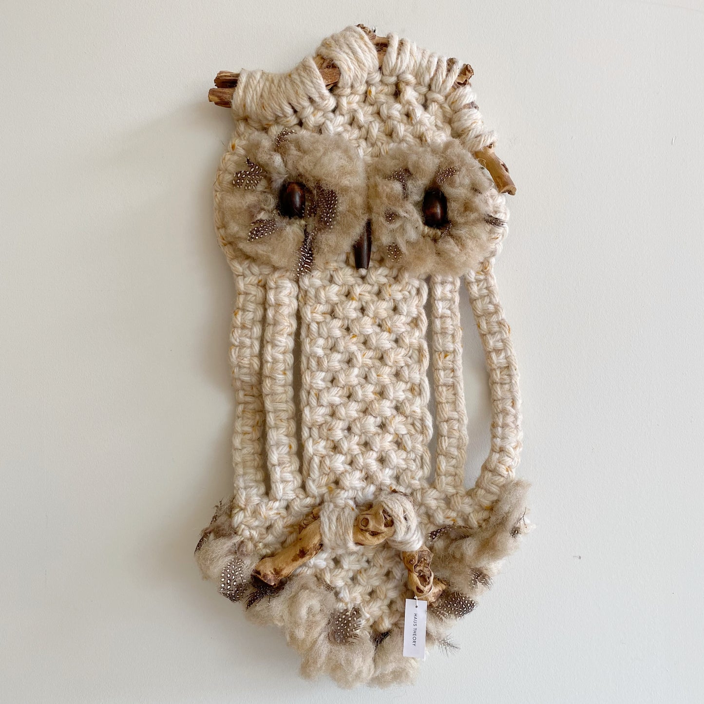 XL Vintage Macrame Owl, Oatmeal