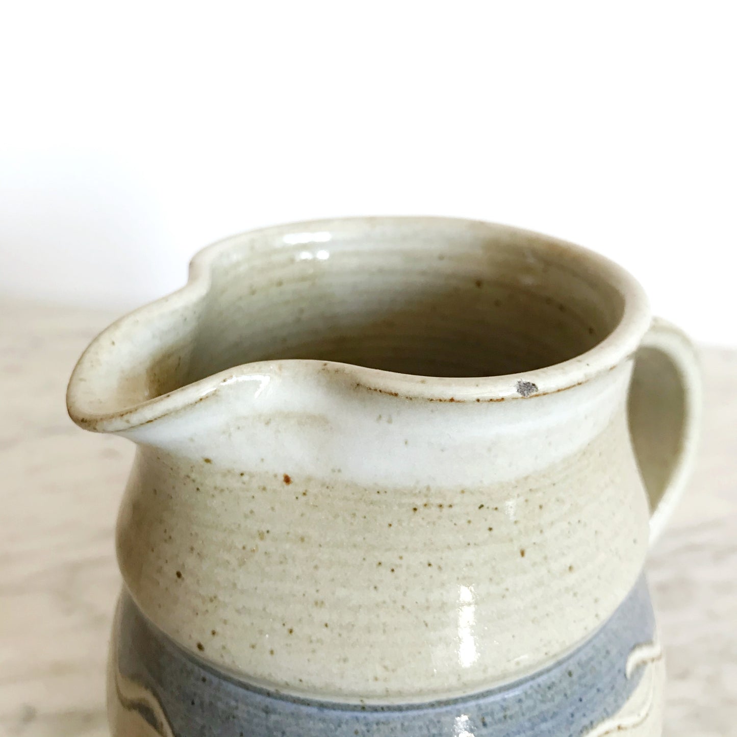 Vintage Stoneware Pitcher, Blue Wave