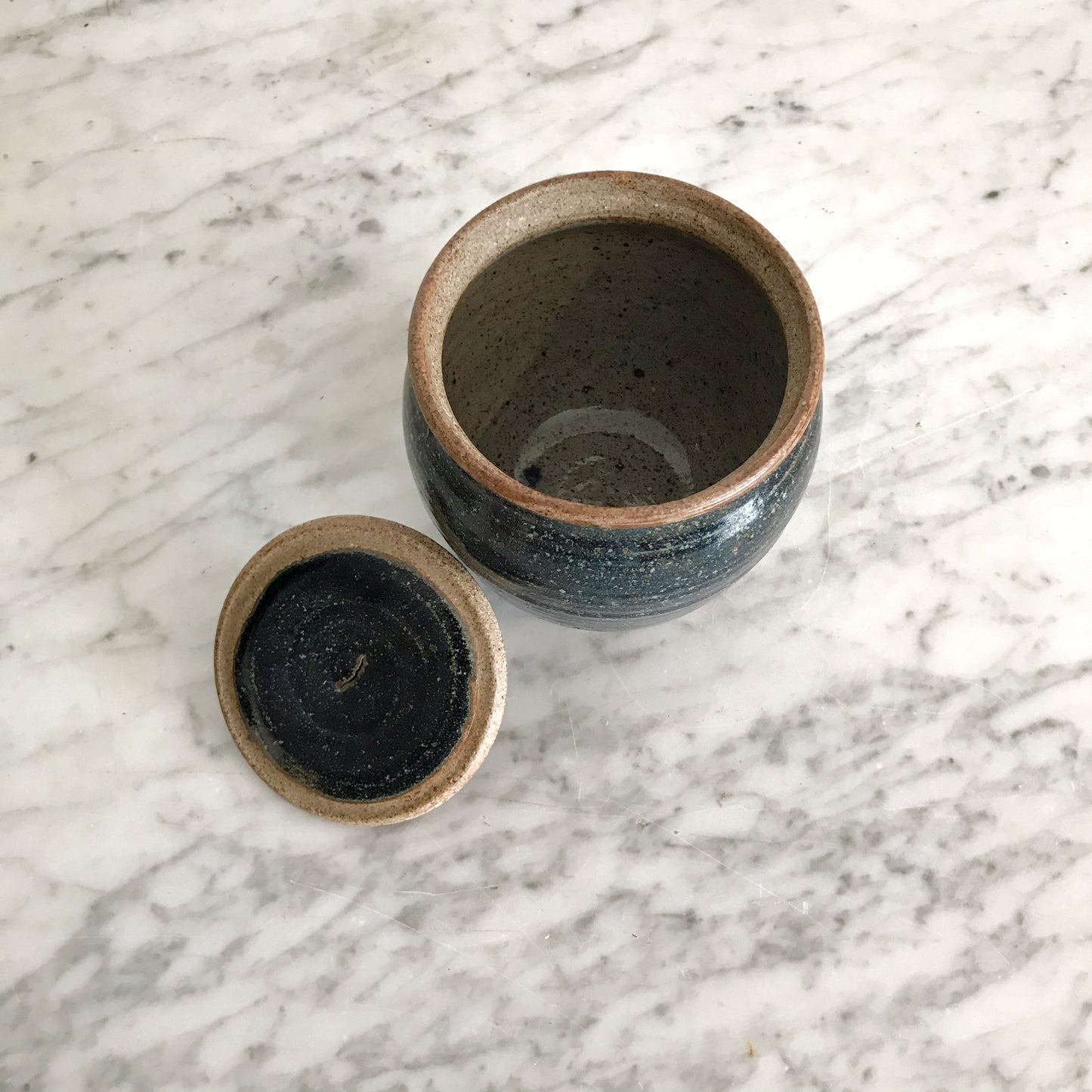 Studio Pottery Container, Deep Blue