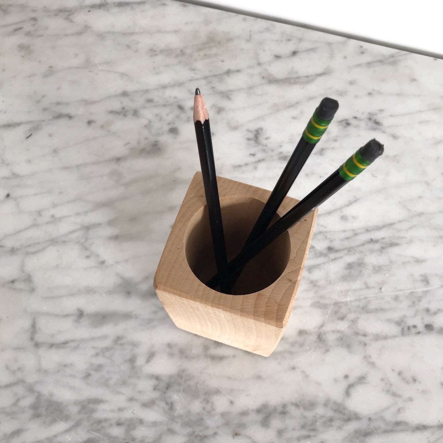 Vintage Danish Wood Block Pencil Cup