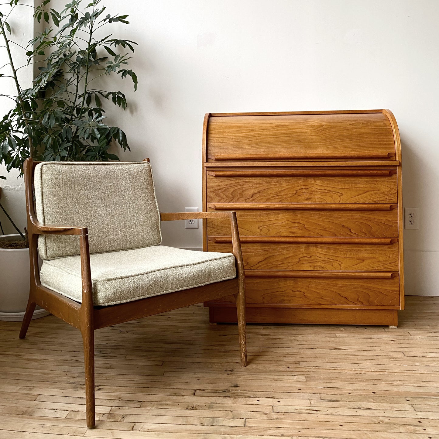 Vintage Teak Roll-top Secretary Desk