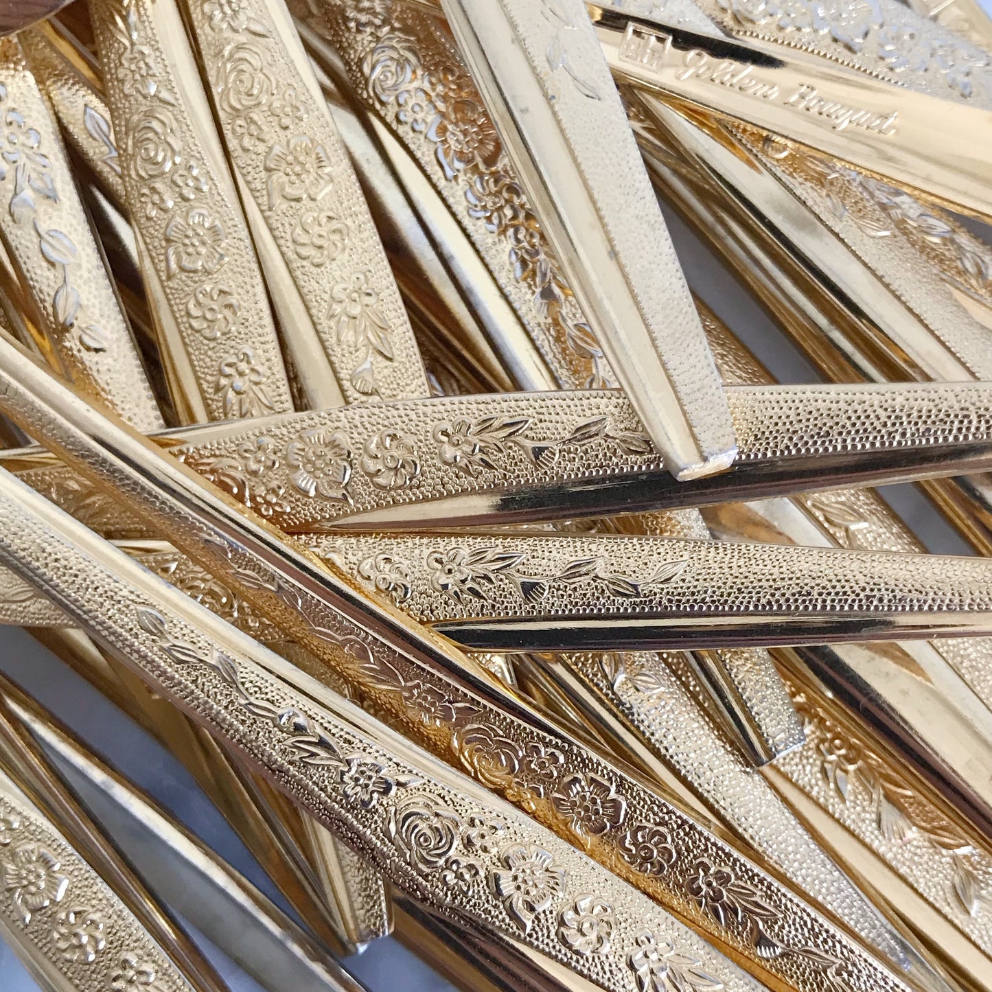 Vintage Gold Flatware, Floral Pattern, 28-piece