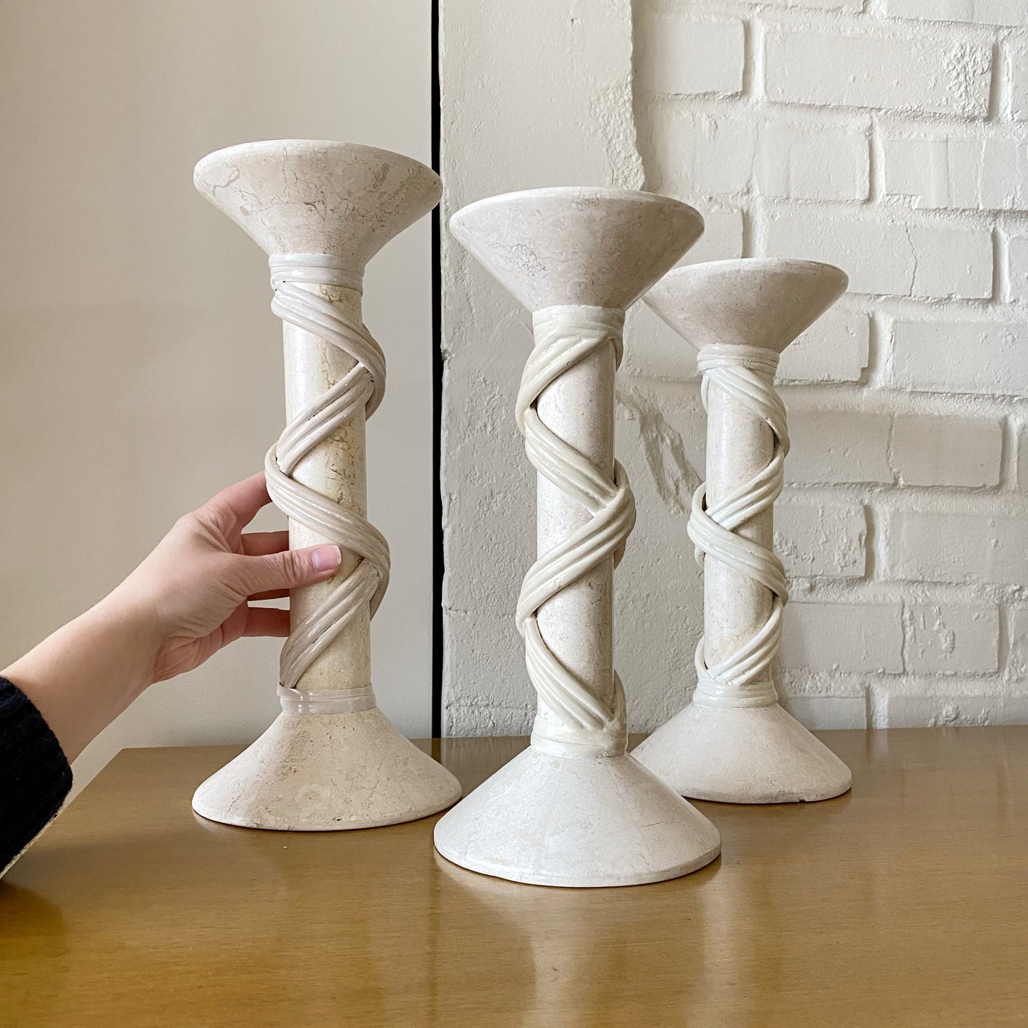 Trio of Oversized Vintage Soapstone Candle Holders