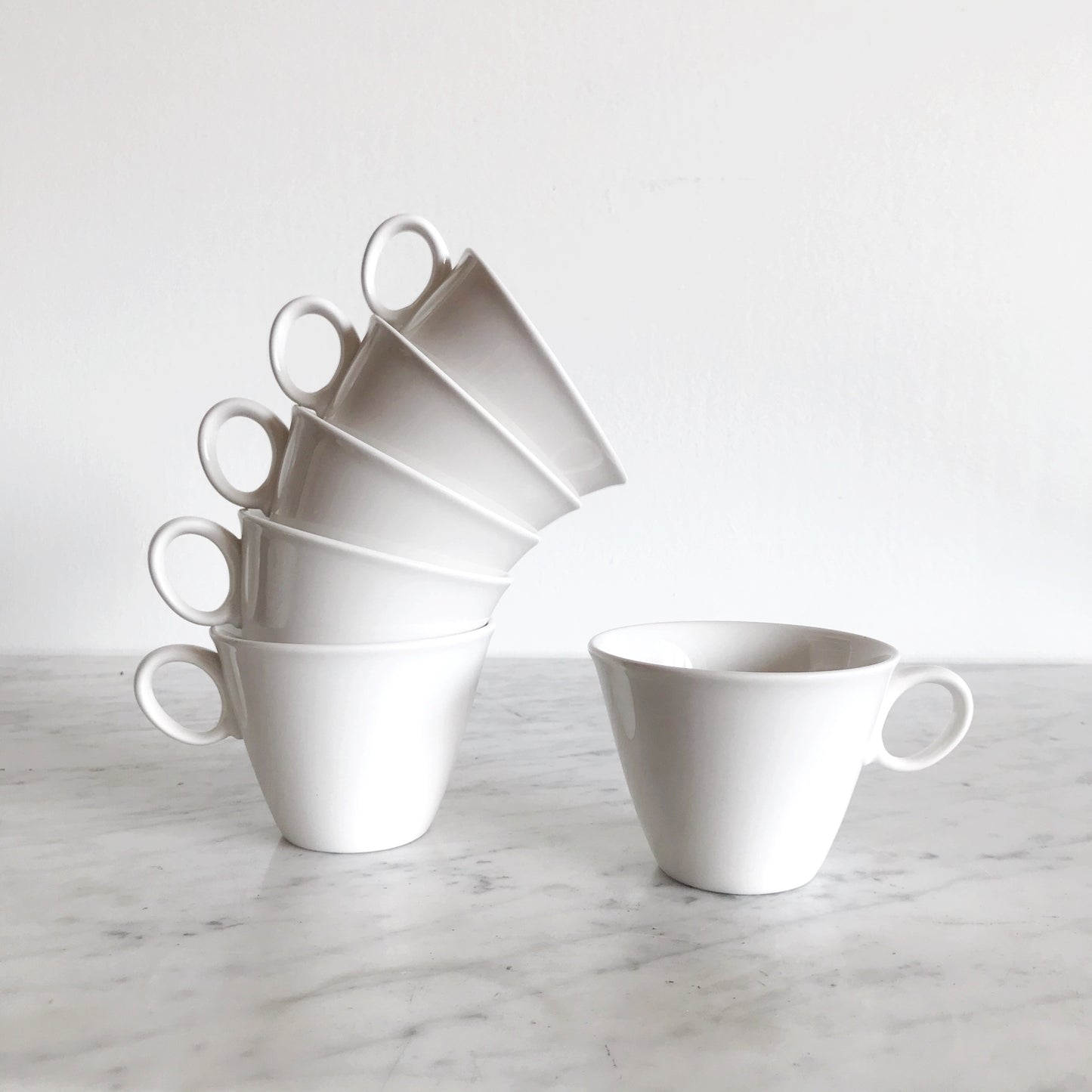Vintage White Ceramic Cups + Saucers, 12-pc Set