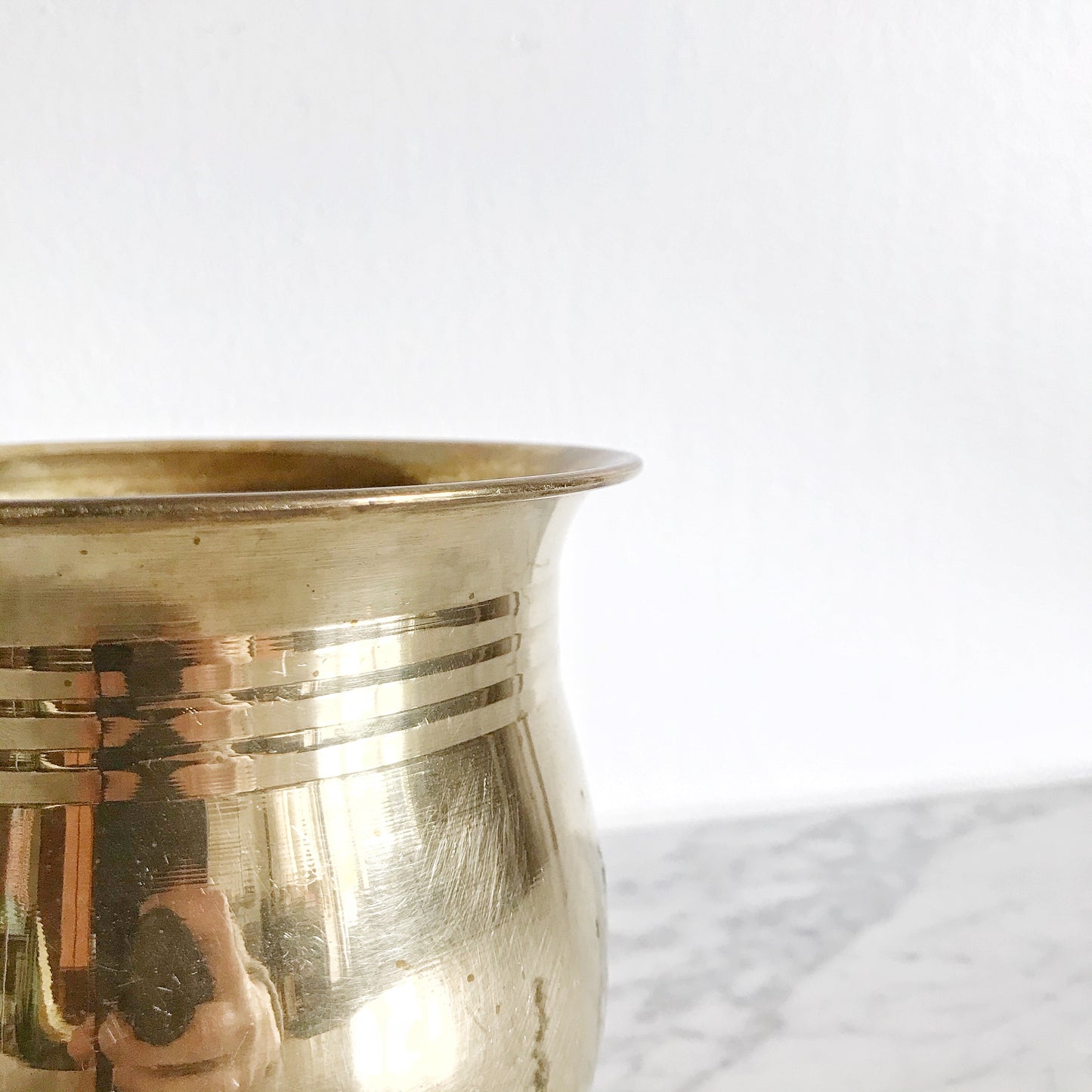 Vintage Brass Planter with Stripes