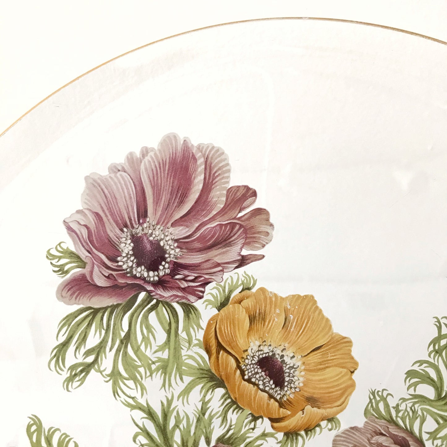 Vintage Glass Floral Platter, 13.5"