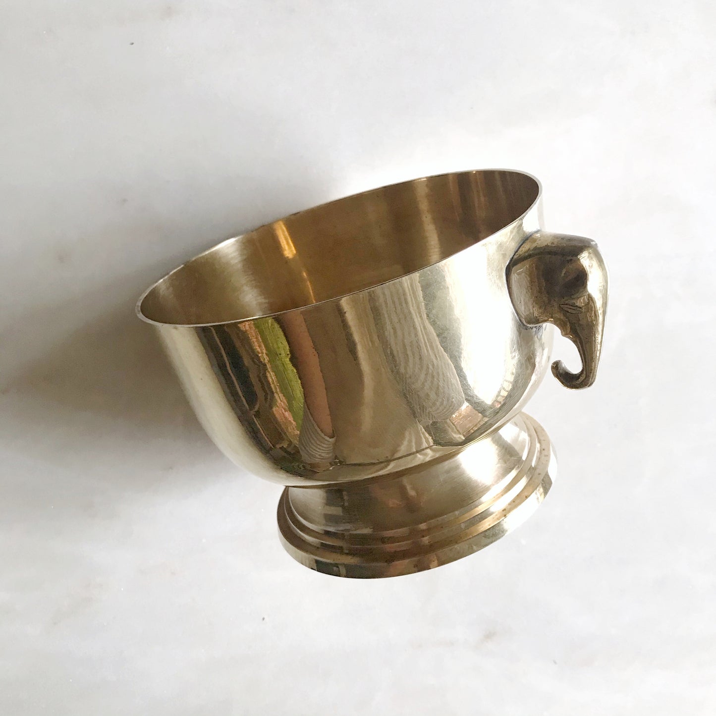 Vintage Footed Brass Bowl with Elephants