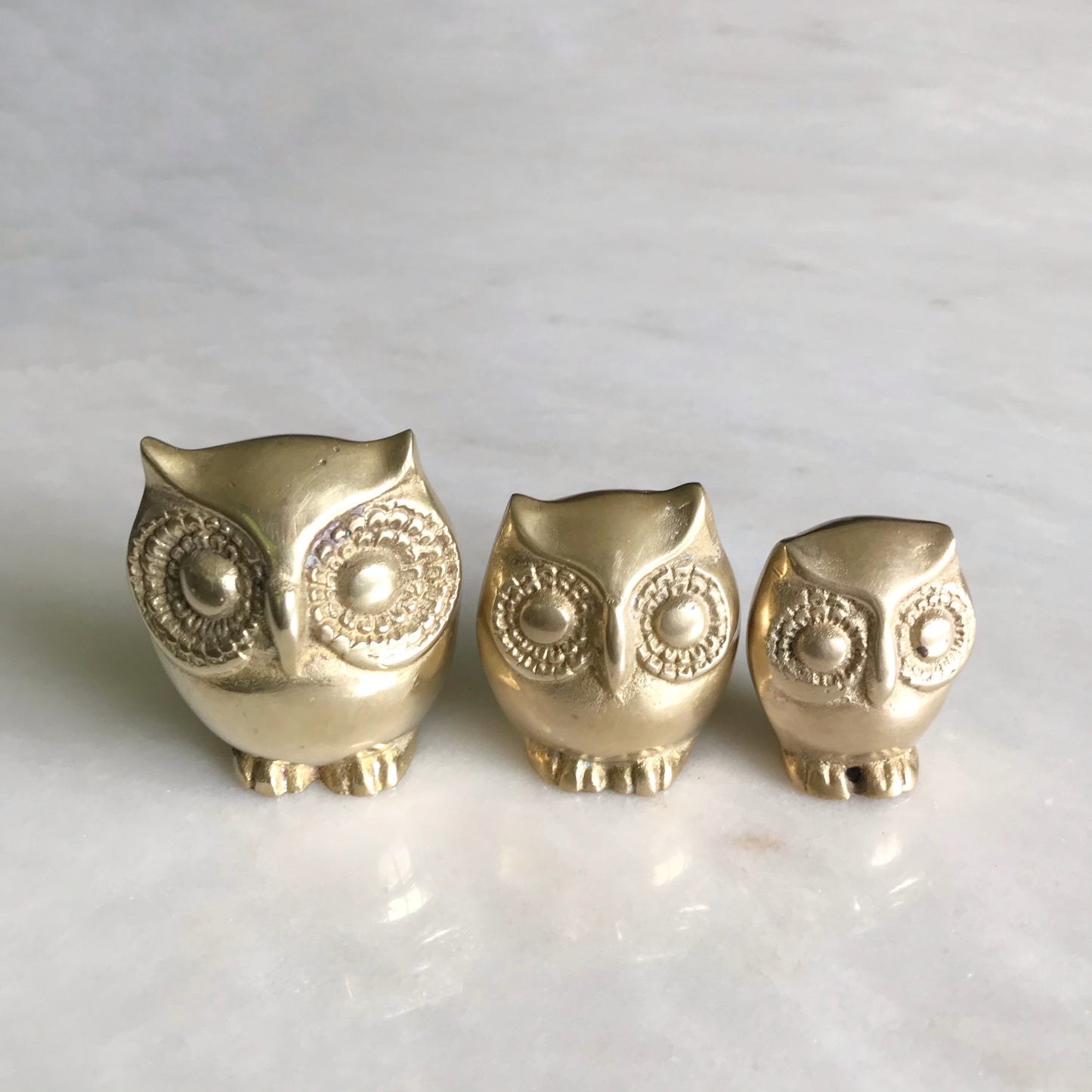 Vintage Brass Owl Family Trio