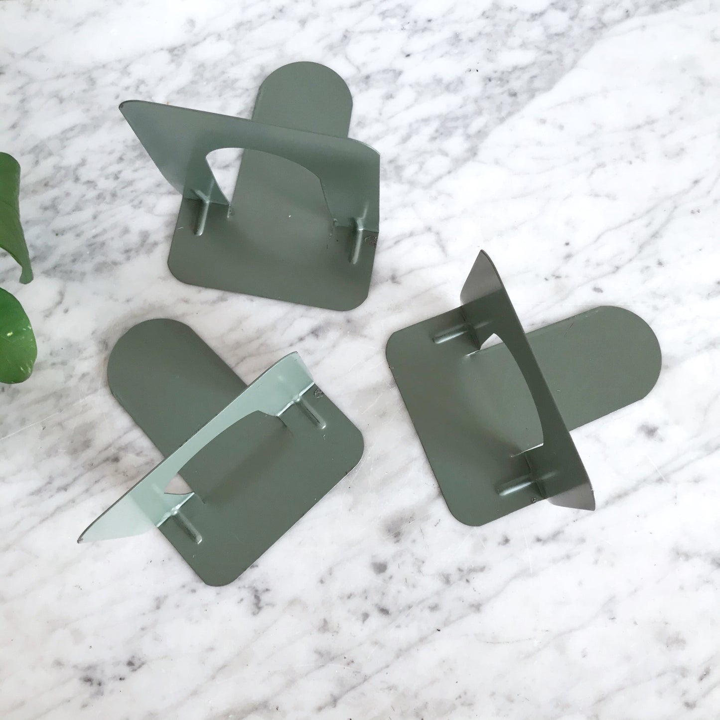 Set of 3 Vintage Metal Bookends, Sage