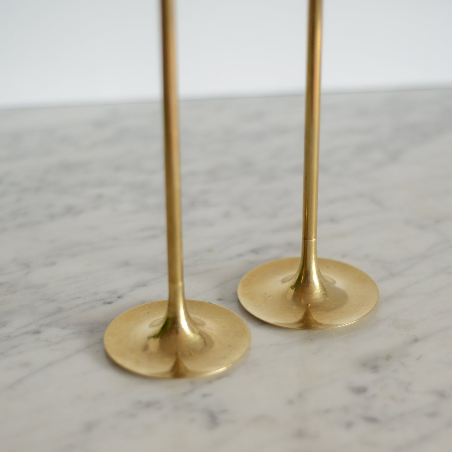 Pair of MCM Slender Brass Candle Holders