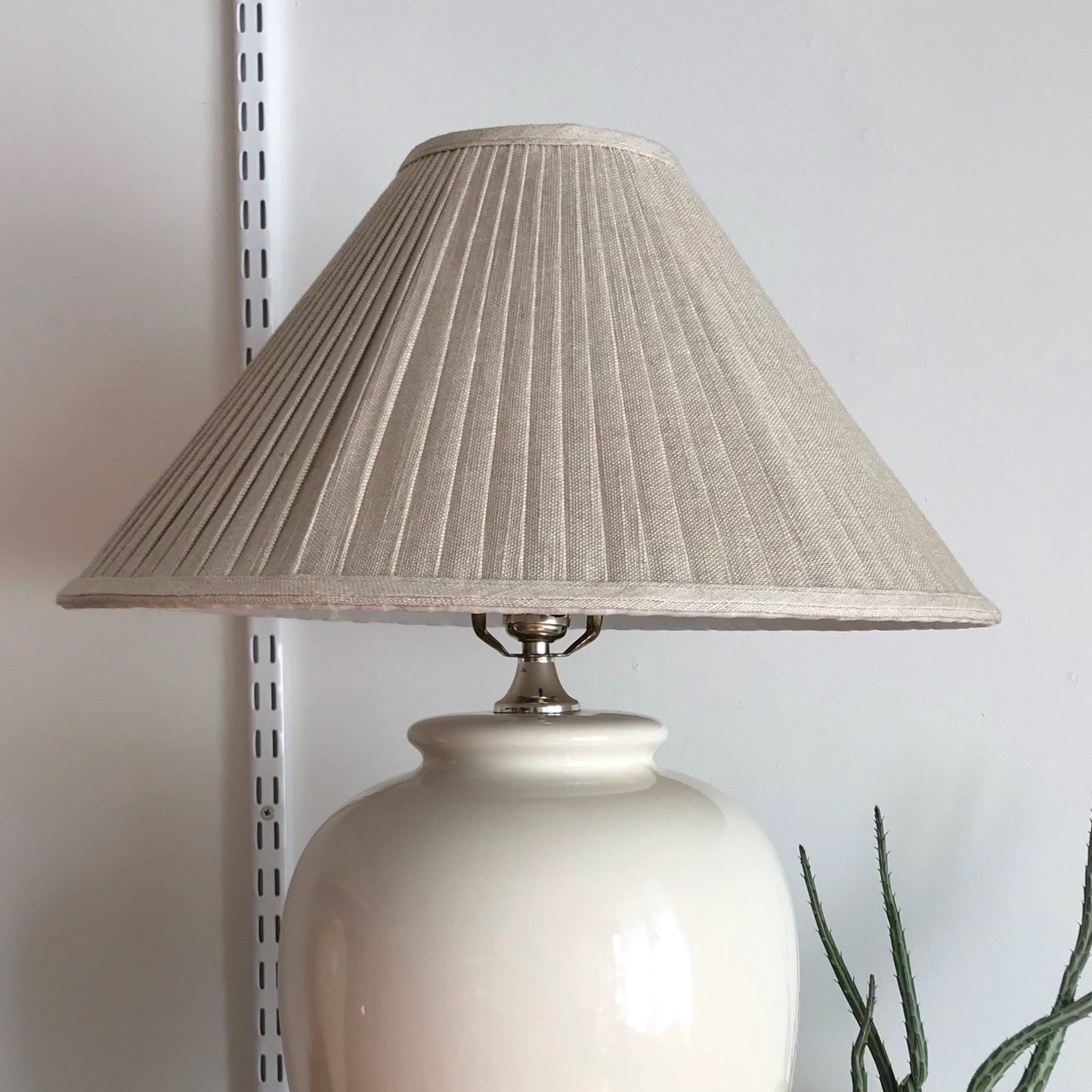 PAIR of XL Vintage Ceramic Lamps with Pleated Shades
